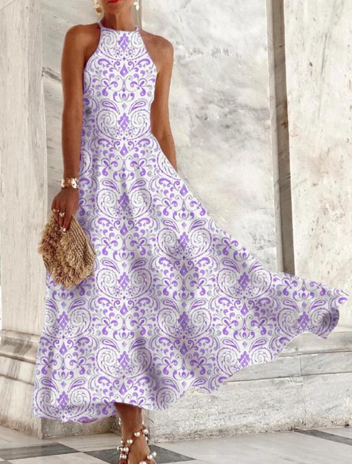 Women's Summer Sleeveless Print Slim Fit Midi Dress