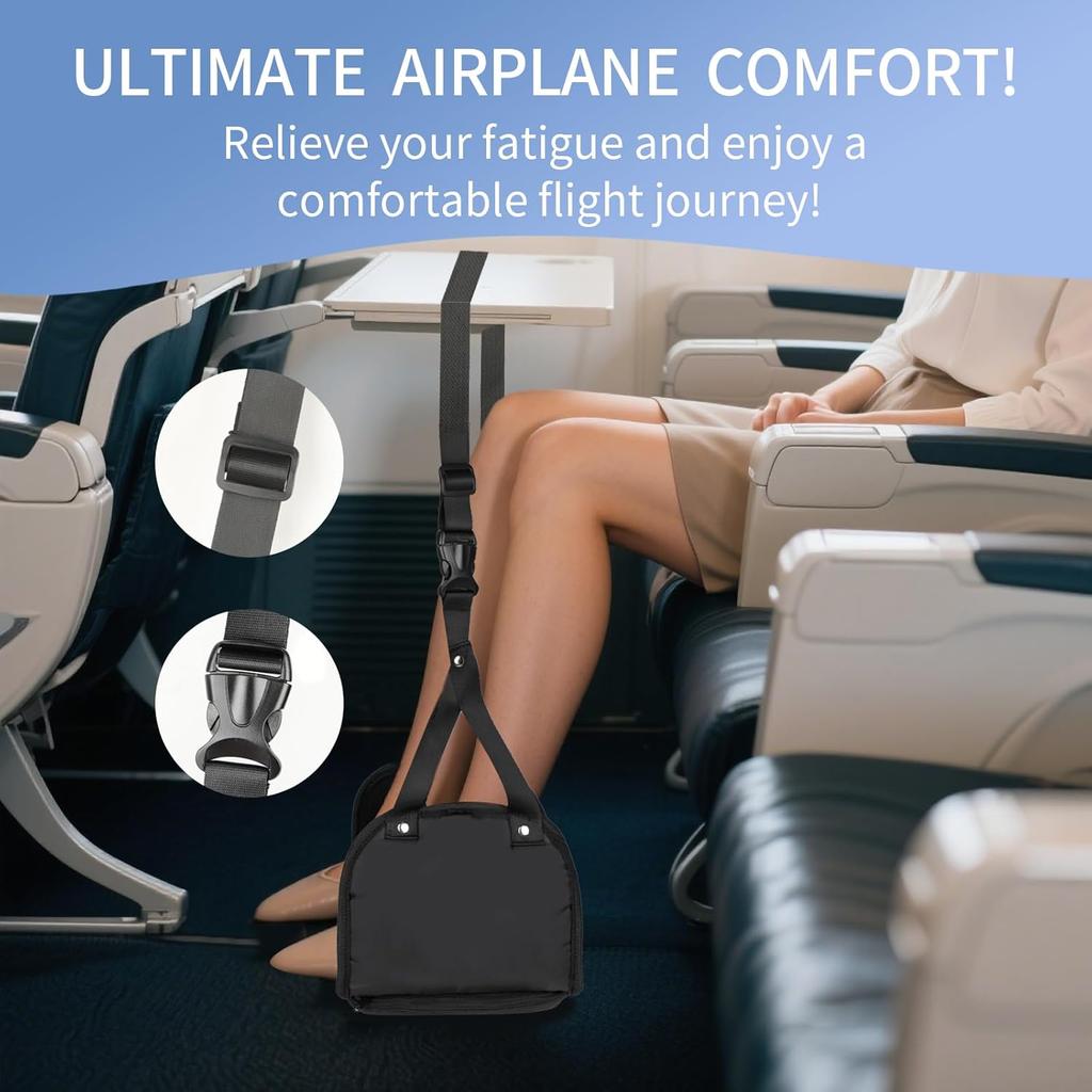 Foot Hammock for Plane Travel, Airplane Foot Rest, Flight Foot Sling with Extended Adjustment Strap, Portable Desk Foot Hammock, Wider Leg Hammock