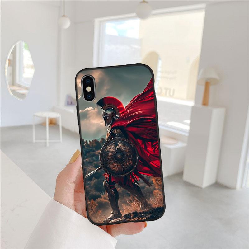 PP58 Spartan Warrior Soft Shell Phone Case for iPhone 16 15 14 13 12 Pro Max Plus Mini