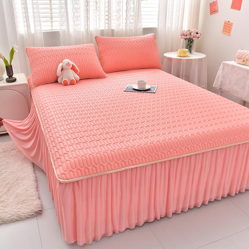 Sommer Kühlende Bettmatratzenbezug Weich Kühlendes Spannbettlaken Matratzenschoner Bezug Tagesdecke Bettrock Kissenbezug 3-teiliges Set