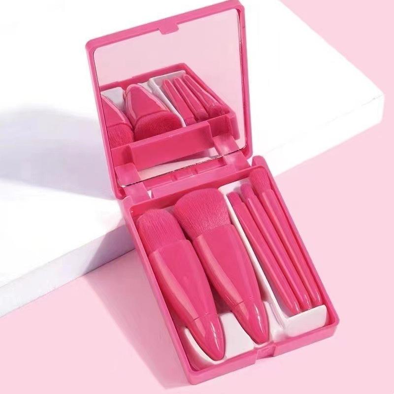 

5pcs/set Travel Size Makeup Brushes Set Mini Makeup Brushes Small Complete Function Cosmetic Brushes Kit With Case And Mirror Perfe красный