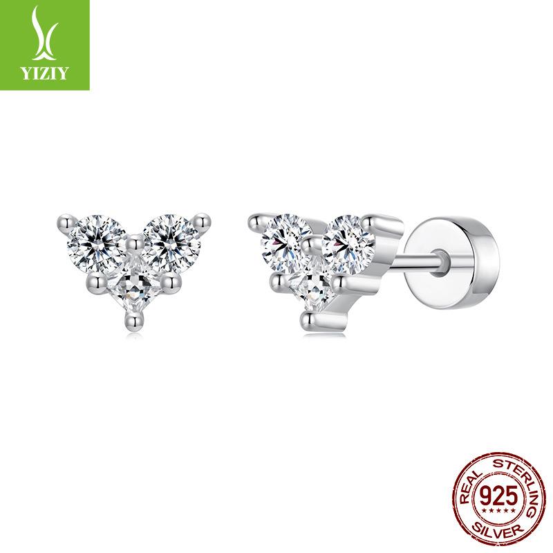 Shining Zircon Love Small Stud Earrings Women'S Exquisite Versatile S925 Sterling Silver Stud Earrings