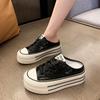 Mode 2024 Vår Höst Damtofflor Mode Baotou Halvtofflor Bär Ny Stil Muffin Snörning Casual Canvas Tofflor för Kvinnor