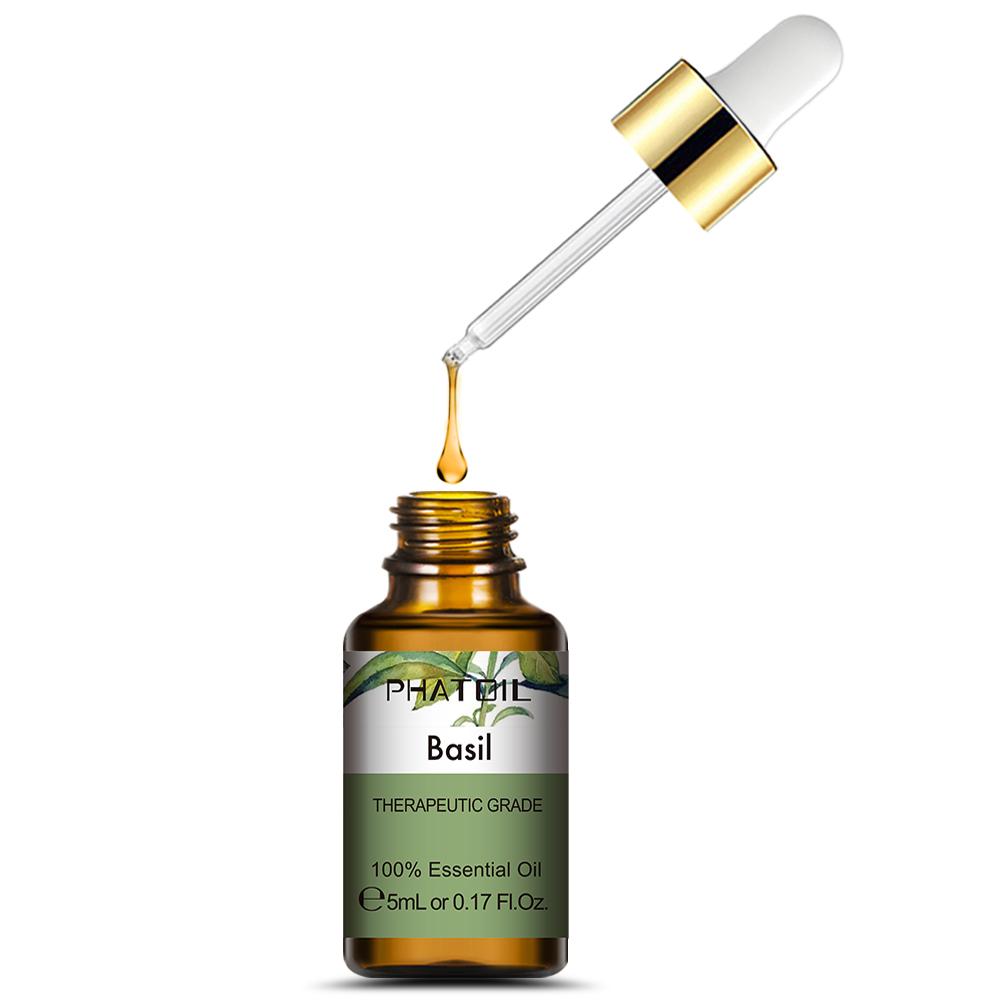 

PHATOIL 5 мл Эфирное масло растения базилика Ароматерапия для спа-масляных горелок Увлажнители Освежающее антивозрастное масло для лица Чистое эфирное масло 1 PC
