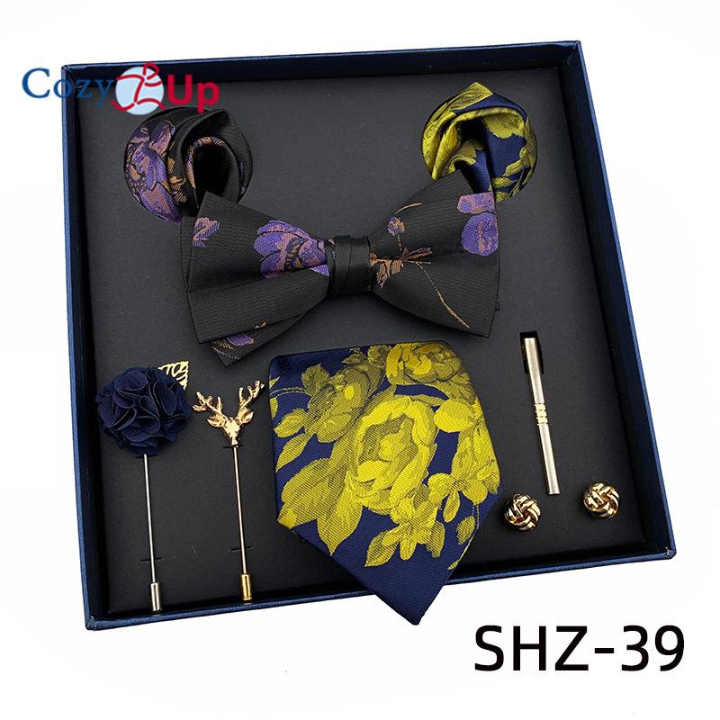 7 PCS Classic Men's  Tie Set Paisley Stripe Necktie for Men Pocket Square Bowtie  Brooch Cuff Father's Day Gift Box