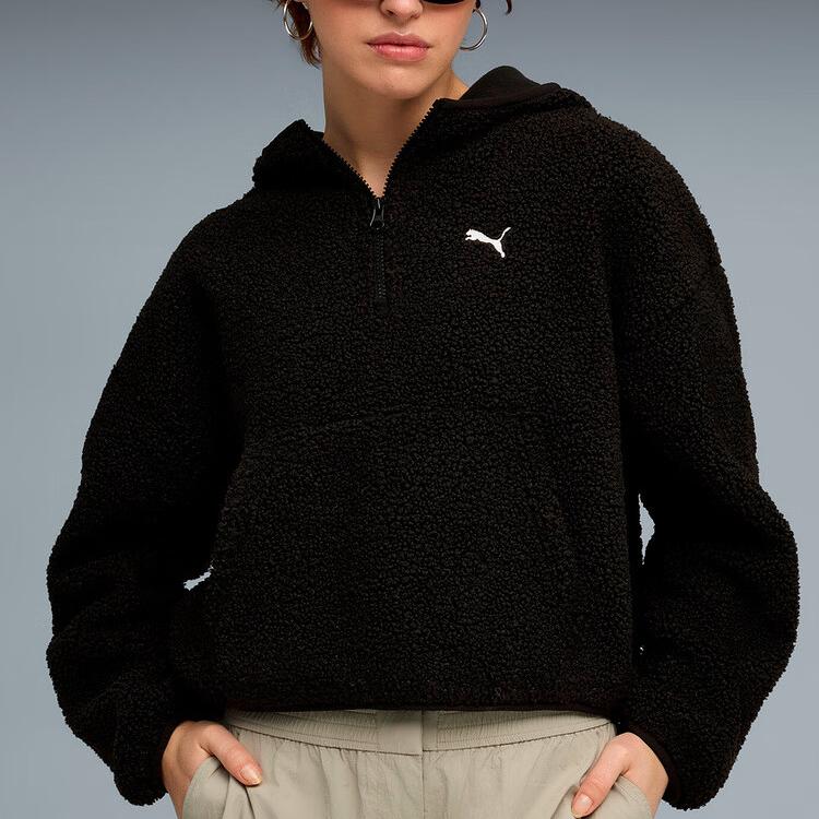 Puma Logo Fleece Short Hooded Long Sleeve Jacket Women Jackets 633983-01