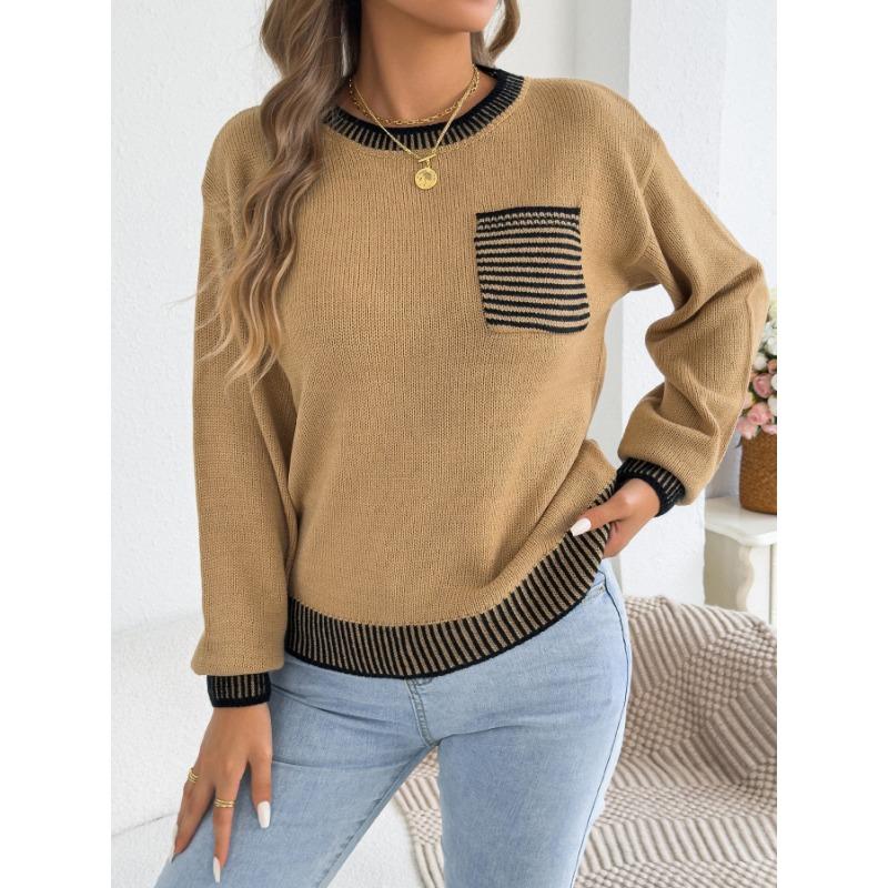 Women S Long Sleeve Striped Pocket Casual Sweater