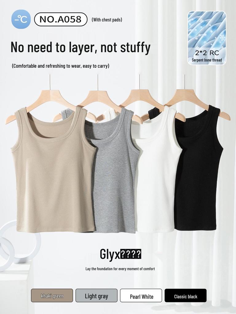 Slim-Fit Women's Threaded Tank Top with Integrated Pads - Comfortable, No Restriction, Ideal for Spring/Summer Yoga & Outer or Base Layer Wear.