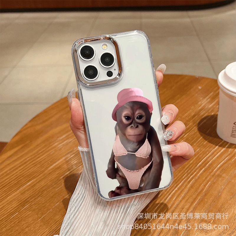 Trend Monkey Suitable for iPhone15promax mobile phone case Apple 16 electroplated photo frame 14/13 protective case 17