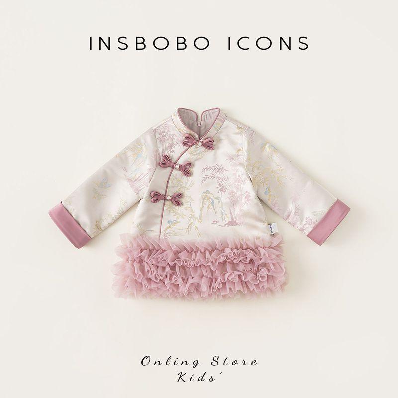 Insbobo Girls Tang Suit Children s Traditional Dress Toddler New Chinese Style Dress 2026 Spring Outfit Girl s Hanfu Dress Pink 90