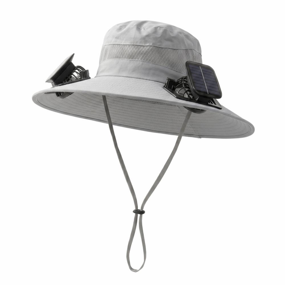 UPF50 Solar Fan Hat Dual Brushless Fans Fan Fisherman Hat Solar Powered Fan Sun Hat Hiking светло-серый