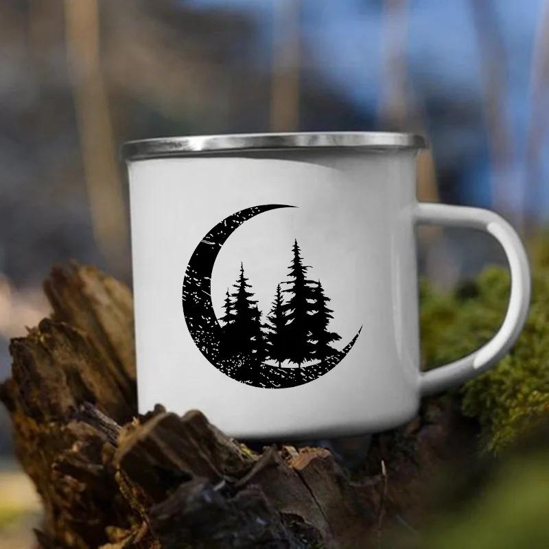 Stampa 'Le Montagne Aspettano' Tazza Smaltata Creativa Campeggio Caffè Tè Acqua Latte Tazze Manico Bicchiere Vacanza Escursionismo Regalo
