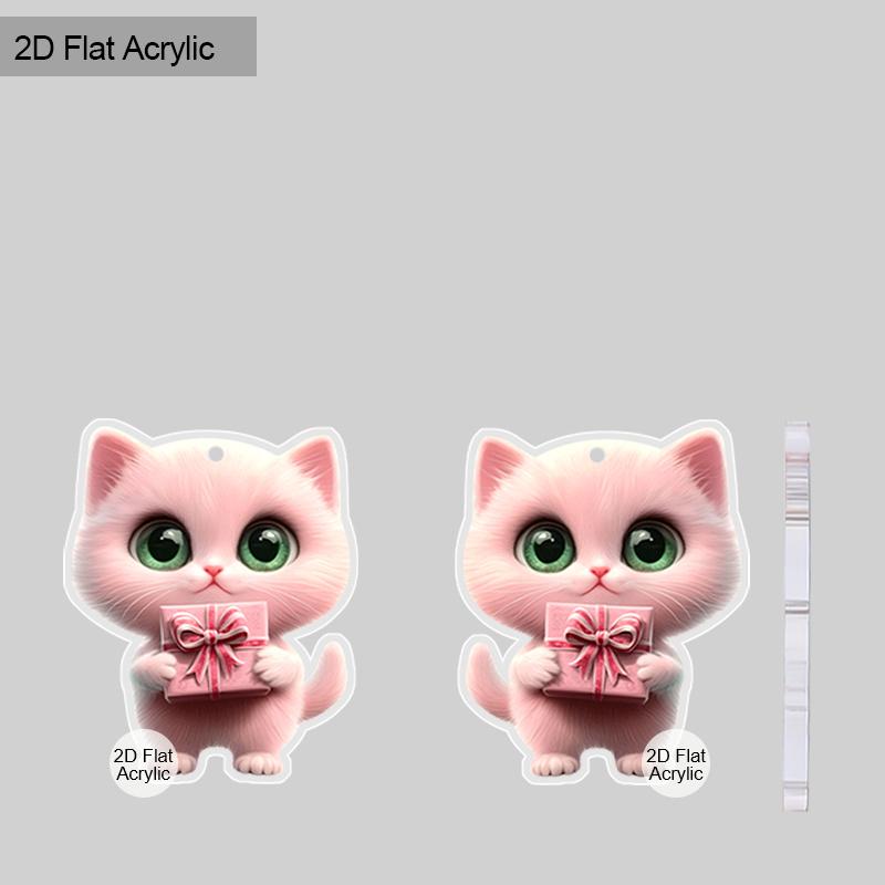 2D Flat Retro Pink Cat Gift Box Women's Acrylic Dangle Earrings Christmas Party Jewelry Gift
