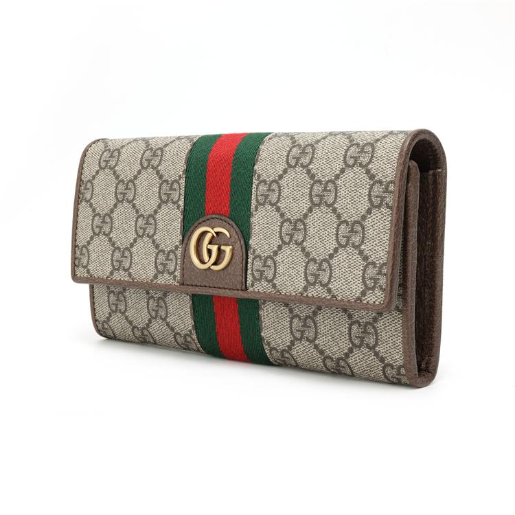Gucci Ophidia Tre Porcellini Stampa Logo Striscia Web Lunga Patta Tela Pelle Borsa Portafoglio Portafoglio Unisex Beige 557803-9U8KT-8748