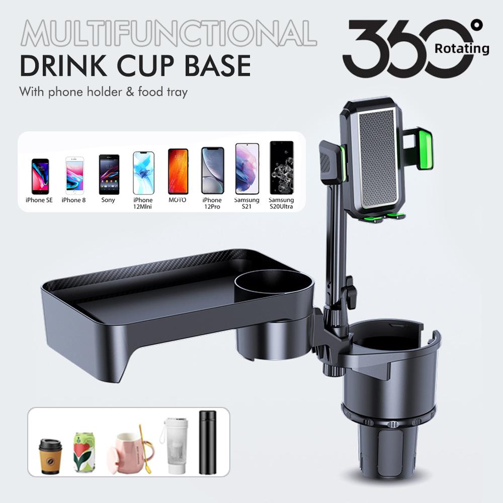 4-in-1 Multi-purpose Car Cup Holder: 360-degree Rotating Car Tray with Mobile Phone Holder and Beverage Holder