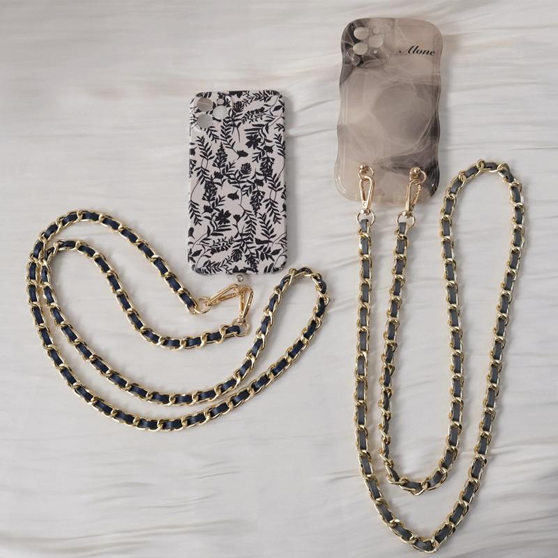 New Phone Accessory Long Cellphone Chain Anti Lost Universal Metal Leather Shoulder Neck Crossbody Phone Strap Case Holder Chain