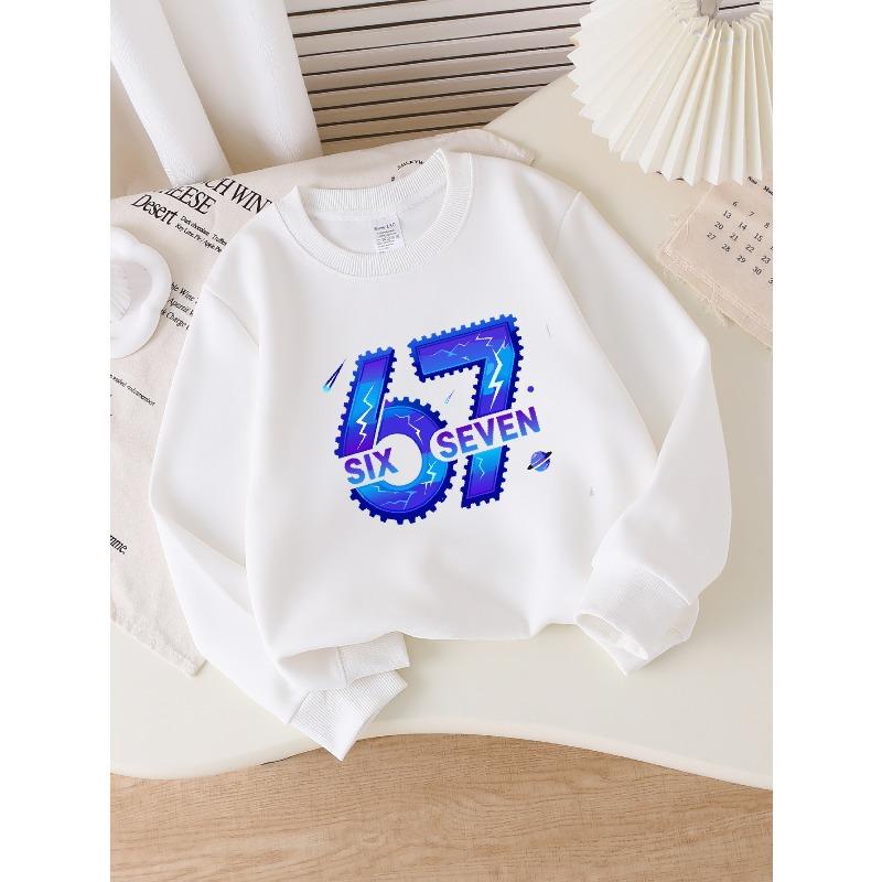 European sizes Kids Casual Sweatshirt Printed Round Neck Pullover, Kids Round Neck Sweatshirt with Fashion 67 Theme Feature Print for Kids 110
