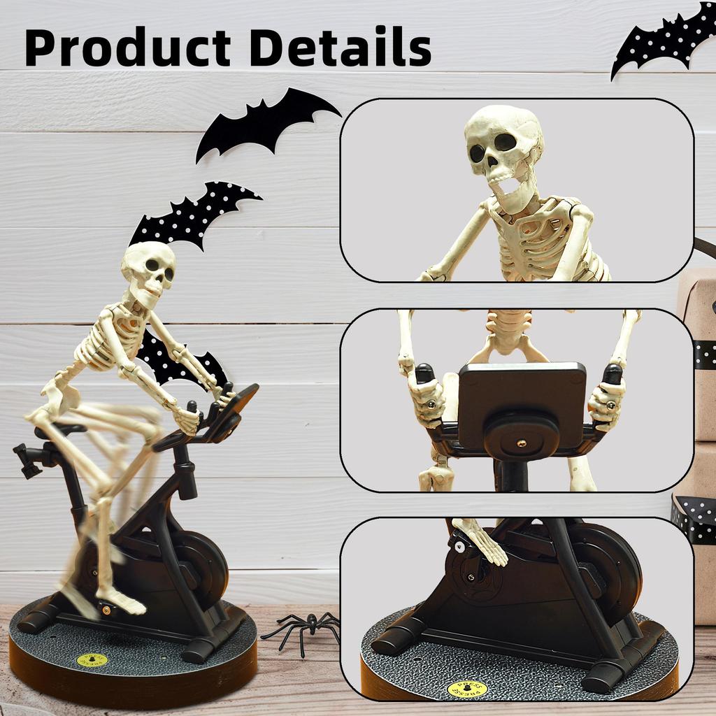 Halloween decoration props, skeleton people riding spinning bikes with lights and music, Halloween party, interior decoration