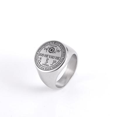Arcanjo Cahetel Fortune Seal Iod He Vau He Solomon Kabbalah Amuleto Anéis para Homens Viking Anel de Sinete Masculino de Aço Inoxidável Punk