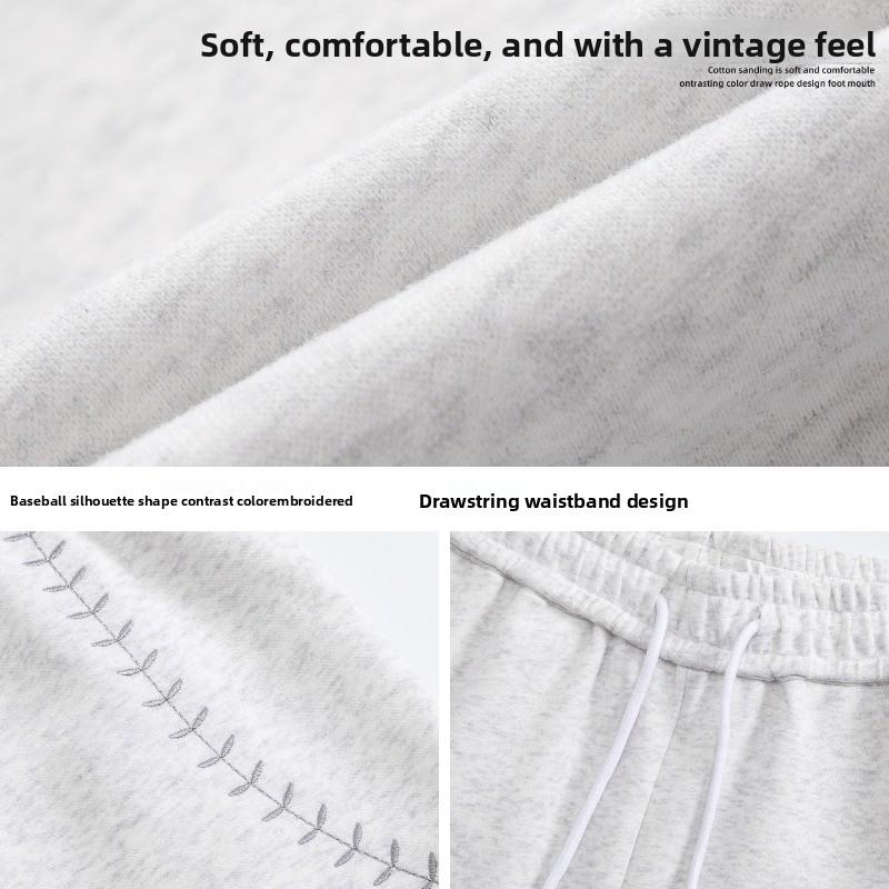 American contrasting color embroidered sports casual pants men's autumn profile scimitar pants retro loose long pants