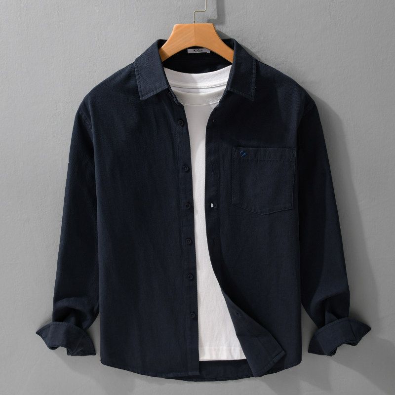 TW Spring and Autumn All-Matching Long sleeve Shirts Men's Loose Casual Japan fashion Artistic Embroidery Top Outerwear 100% Cotton