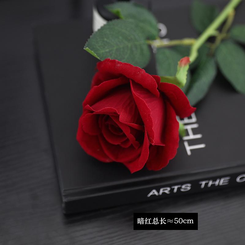 

Single flannel feel rose simulation flower, wedding festival home decoration set rose fake flower simulation flower темно-червоний колір