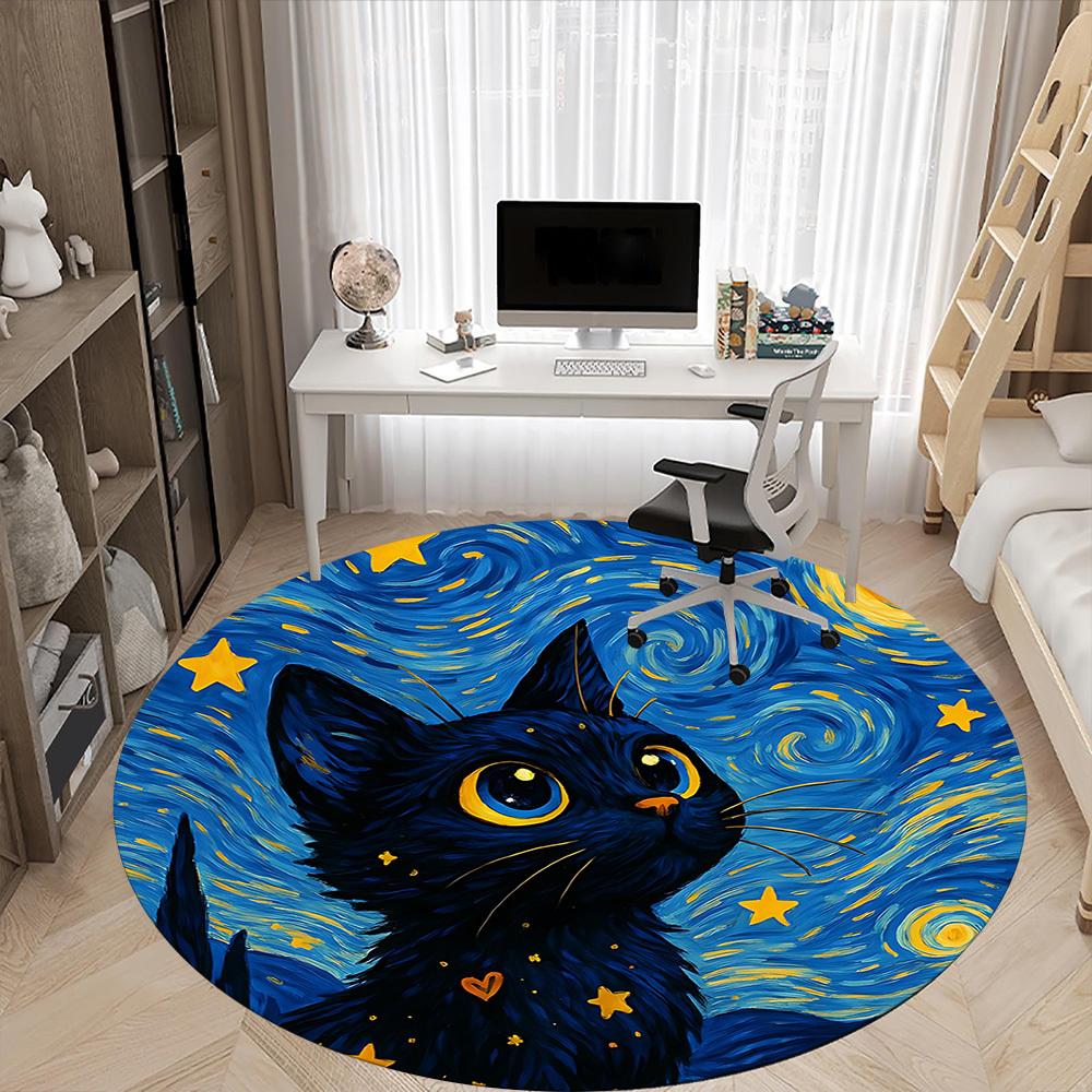 1pc Starry Night Cat Chair Carpet for Office Non-Slip, Machine Washable Rug for Office, Room - Holiday Decor, Machine Made Yy251016048