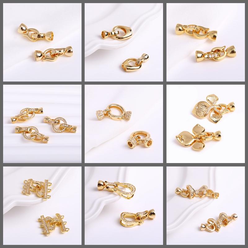 18K Gold Plated Pearl Clasps For Bracelet Making,Inlaid Zircon Brass Connector Clasps For Jewelry,DIY Accessories Wholesale