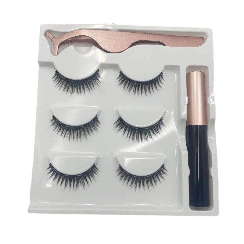 Magnetic 3D False Eyelashes: European & American Style, Thick, Curly, Natural Look, Available in Three or Five Pairs.
