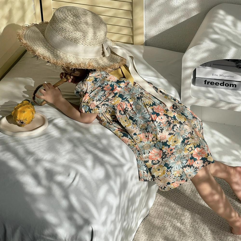 Girls Summer Floral Dress New Children's Baby Fashionable Dress Baby Girl Bow Princess Dress