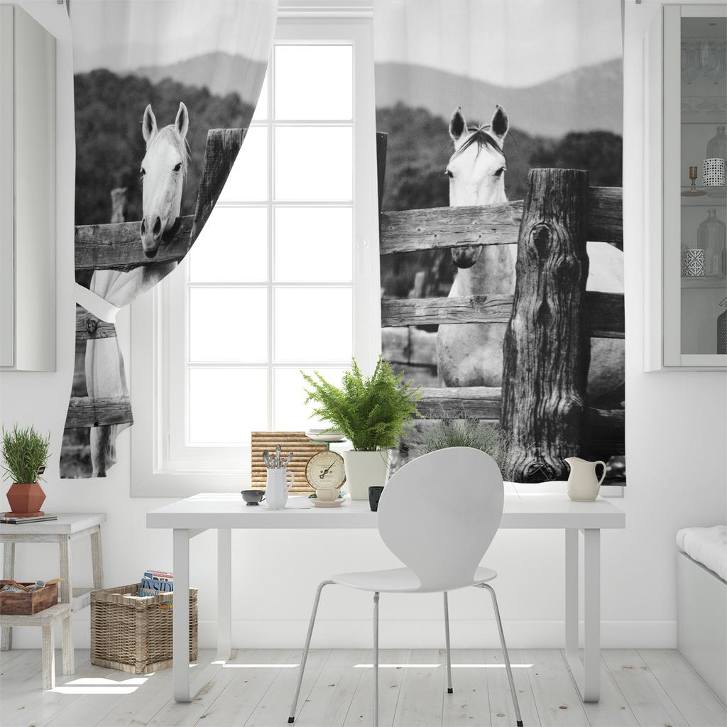 Farm Animal Horse Black And White New Simple Curtains Home Decoration Curtains Modern Home Supplies