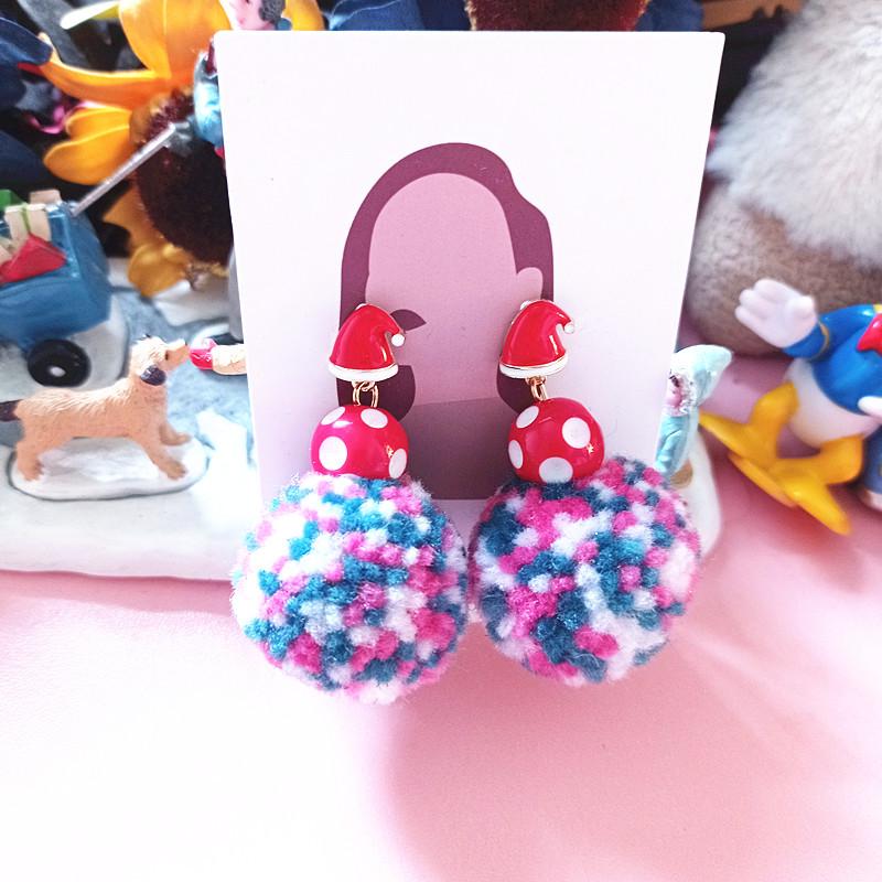 

Осень/Зима Шапка Санты в горошек с помпоном, стройнящая лицо, серьги из серебра 925 пробы для женщин