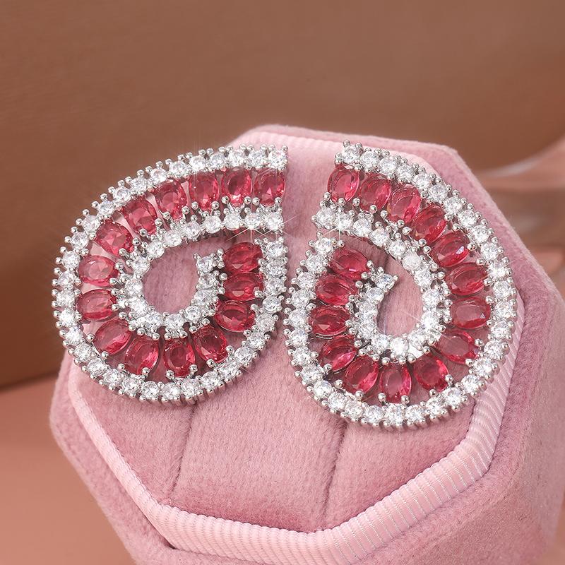 Luxury  Silver Color Inlaid Pink Cubic Zirconia Dangle Earrings for Women Delicate Engagement Wedding Earrings Jewelry