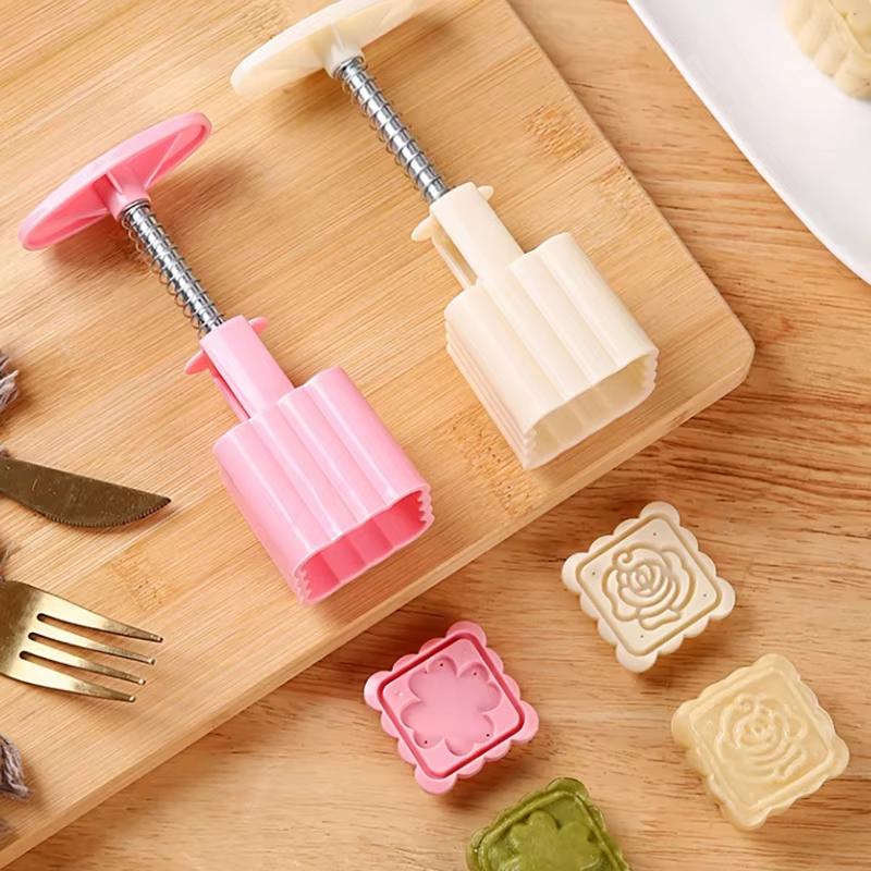 1 Set DIY Mondkuchenform Kunststoff Handpresse Gebäckform Kuchenmodell Gebäckprägung Machen Küchenbackwerkzeug
