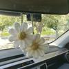 Cute Handmade Flower Knitted Pendant Car Rear View Mirror Decor Hanging Crochet  Bag Key Pendant Women Girl Gift