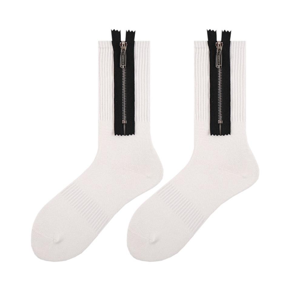 

Street Style Metal Zipper Socks Sweat-absorbent Knitted Socks Fashion Mid-length Tube Socks Women белый