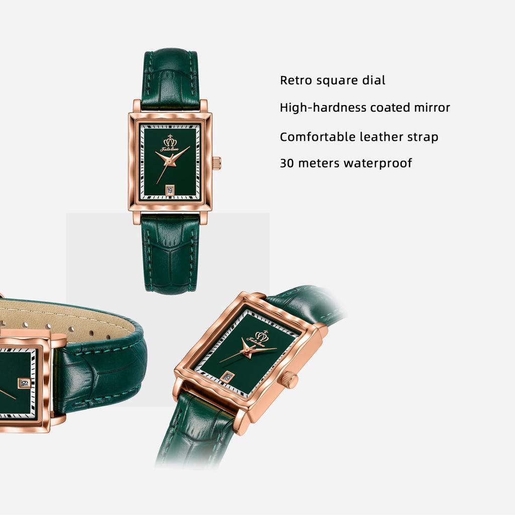 Fatelove 932 Women's Quartz Watches Fashion Retro Square Dial Leather Strap Auto Date Waterproof Elegant Ladies Dress Wristwatch