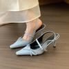 Black high heels bow bag head sandals women's shoes spring temperament fairy pointed single shoes