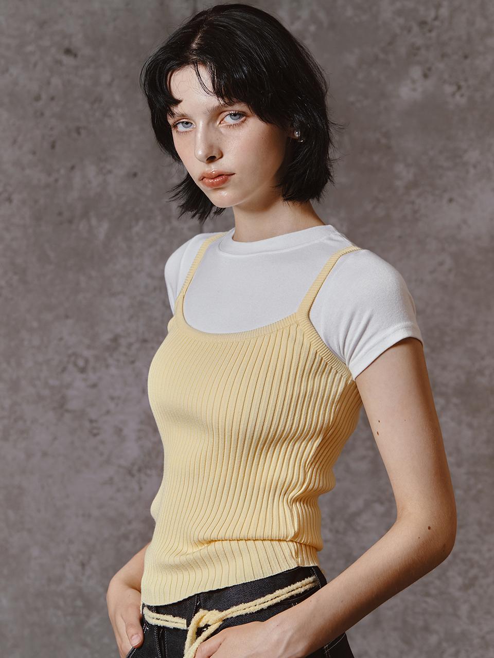 Minderly Ribbed Sleeveless Knit Top - Lemon Lemon/One Size