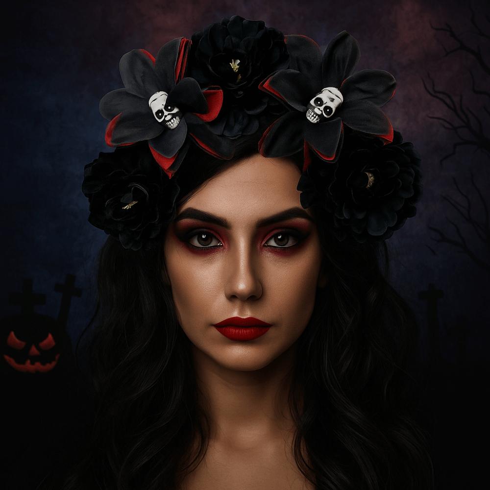 Exaggerated Halloween Hair Hoop Simulation Flower Gothic Flower Hairband  Cosplay
