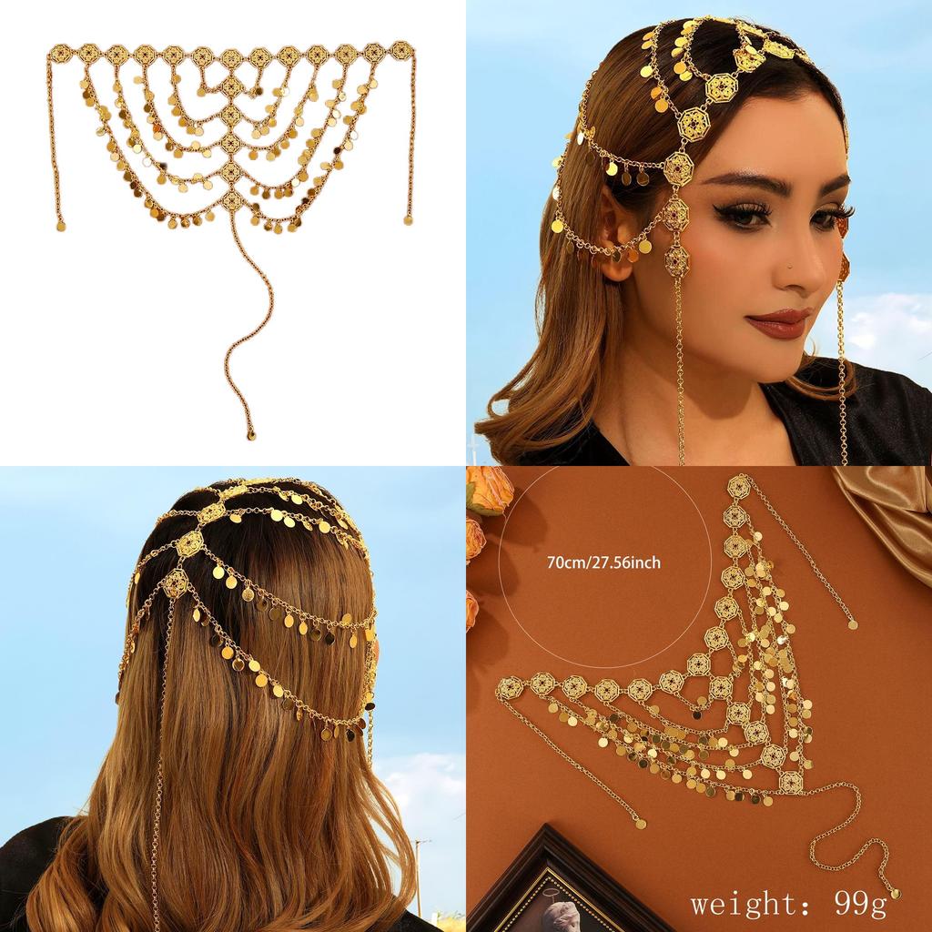 Middle Eastern Inspired Head Chain With Multilayer Circles For Women Occasion