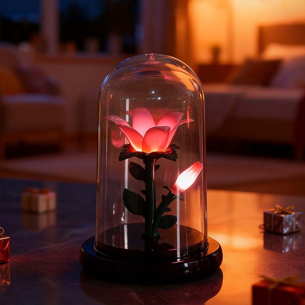 

Plastic Flower Table Lamp Pink Camping Light Creative Bedside Lamp Valentine s Day Girlfriend Gift Black 18x11cm