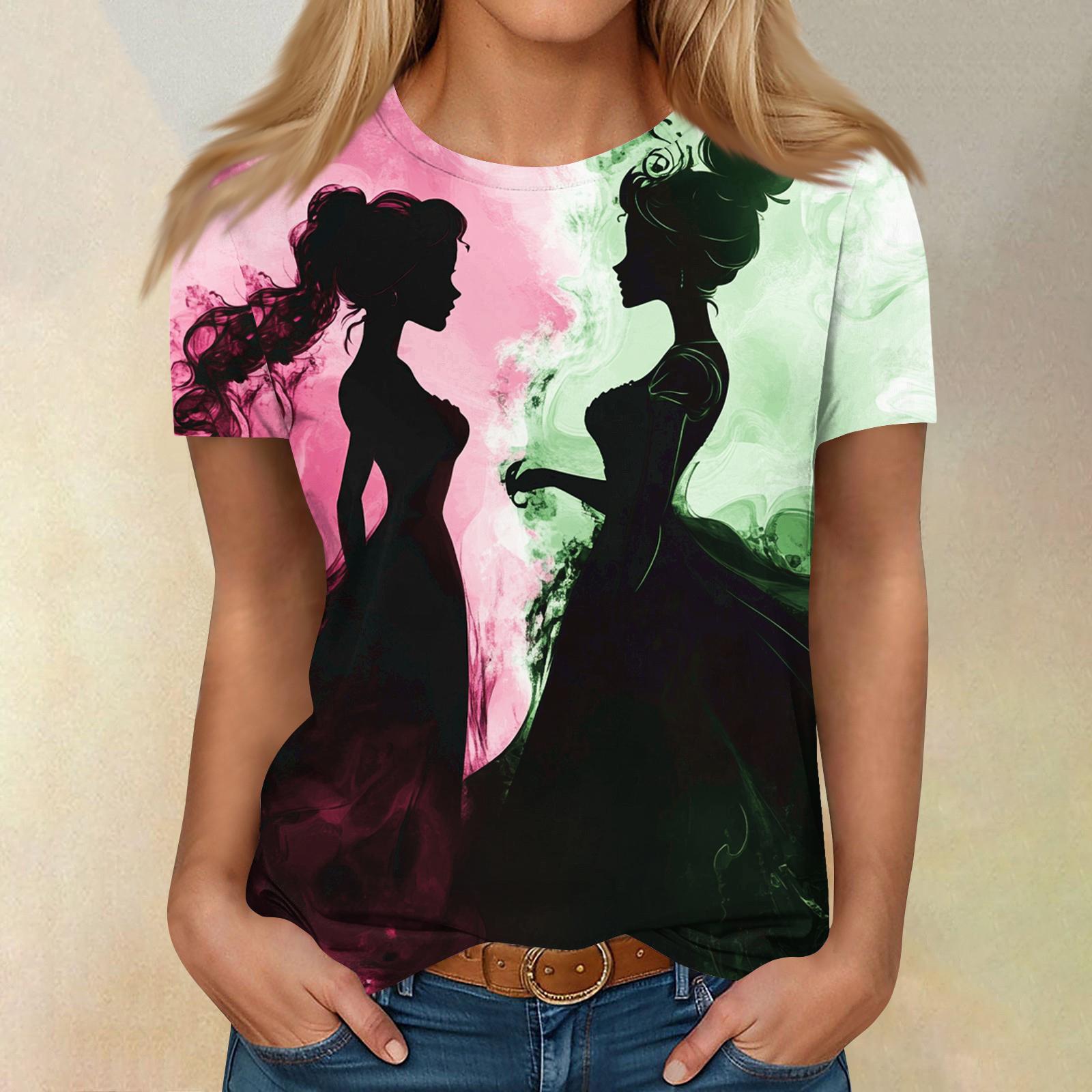 

Women s Casual Fashion Cartoon Print Short-Sleeve Top/T-Shirt L чёрный