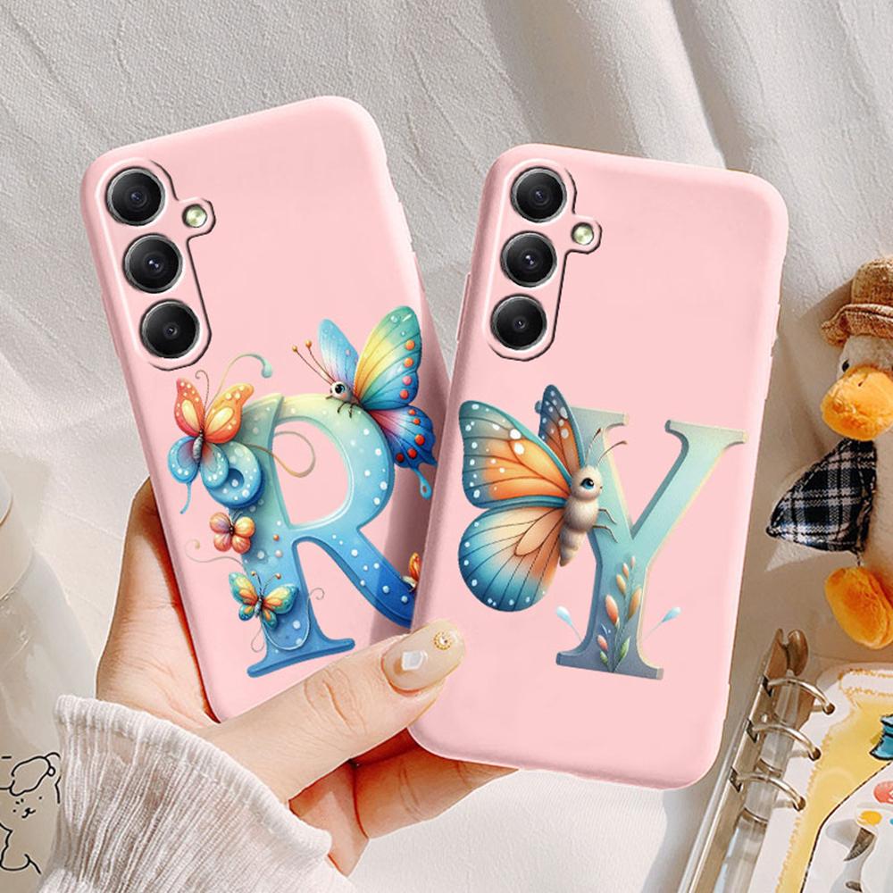 Phone Case For Samsung Galaxy A15 A25 A35 A55 A13 Colorful Letter Love Flower Butterfly Women INS Shell Fundas Bumper Soft Cover