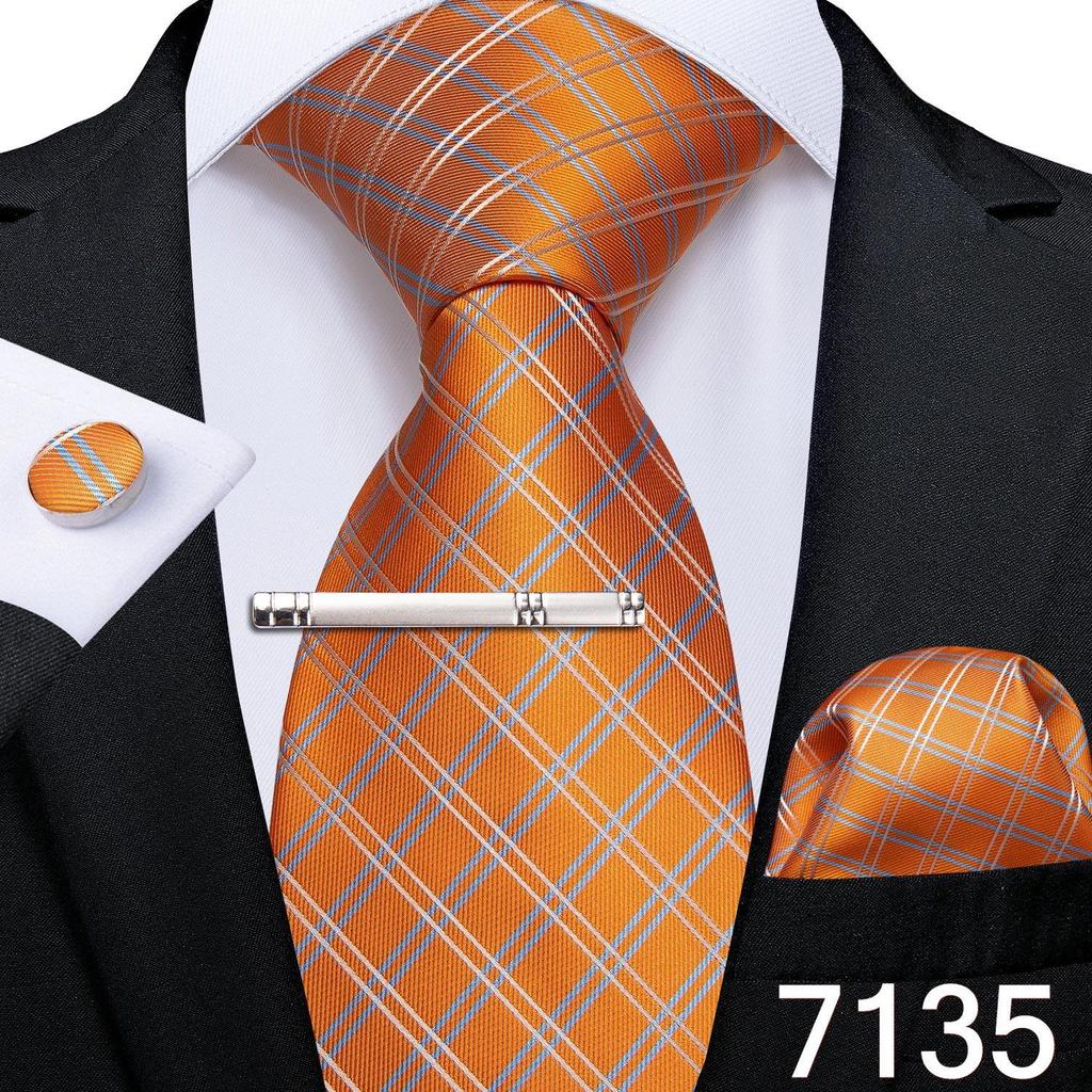 Novelty Feather Tie Gold Navy Silk Necktie Hanky Cufflinks Tie Clip Set for Men Business Party