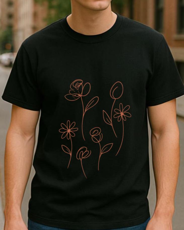 Valentines Day Minimalist Line Drawing Floral Unisexs Printed Shortsleeved Shirt Tshirt Regular Sweatabsorbing Sports Tshirt