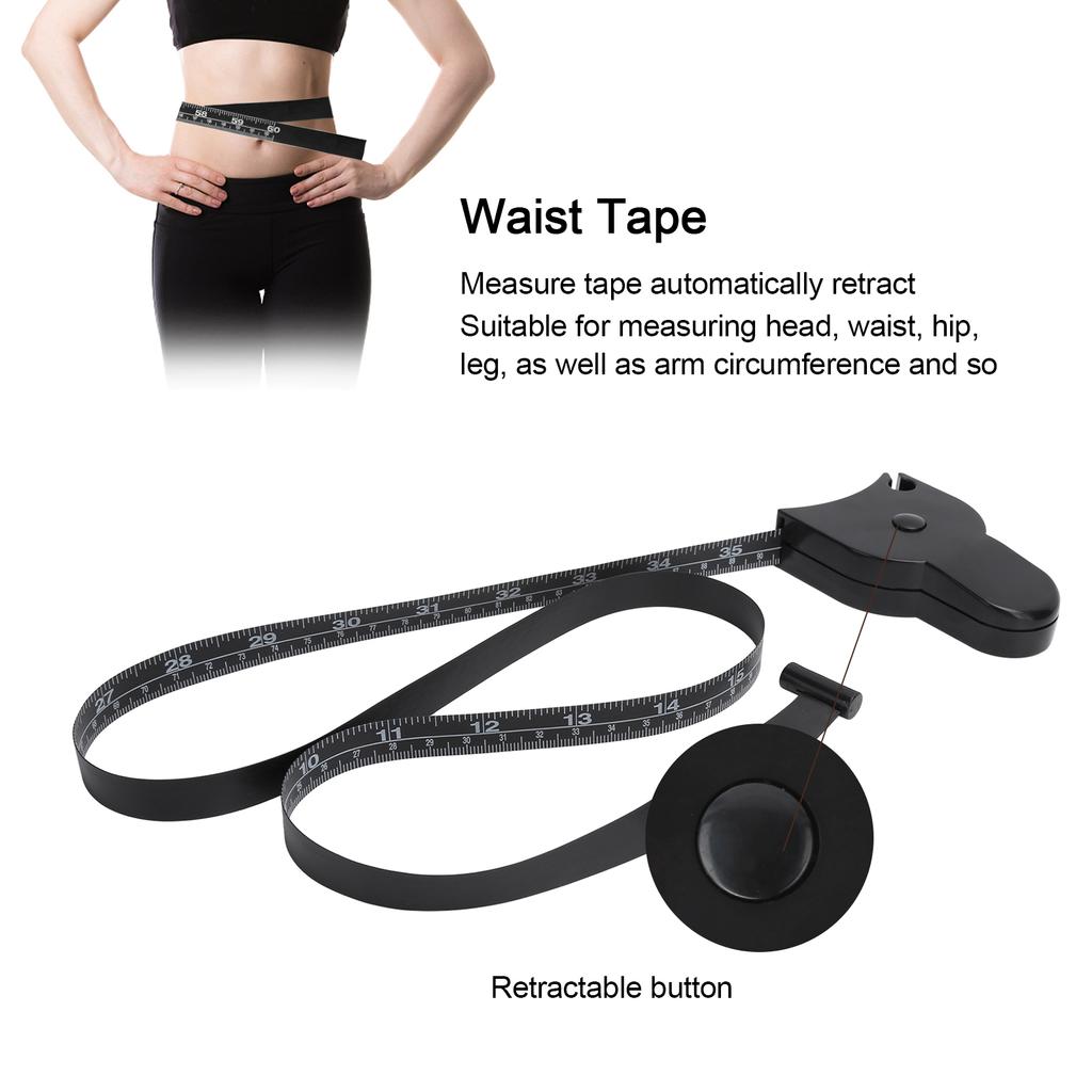 150cm / 60in Body Waist Measuring Tape Accurate Head Hips Legs Retractable Measure Tape Black