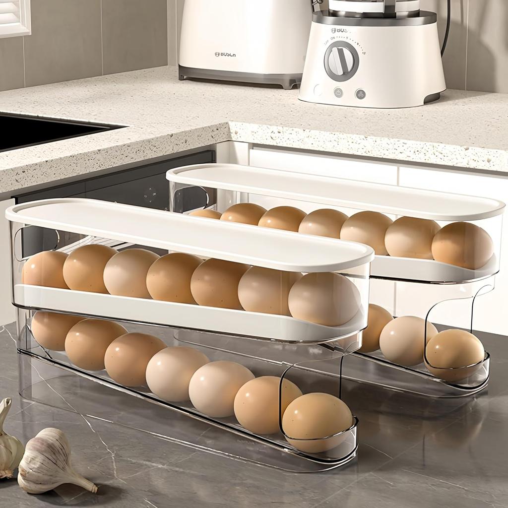 Auto Rolling Fridge Egg Container Space Saving Eggs Dispenser for Refrigerator Storager Automatic Scrolling Egg Rack Holder for Kitchen