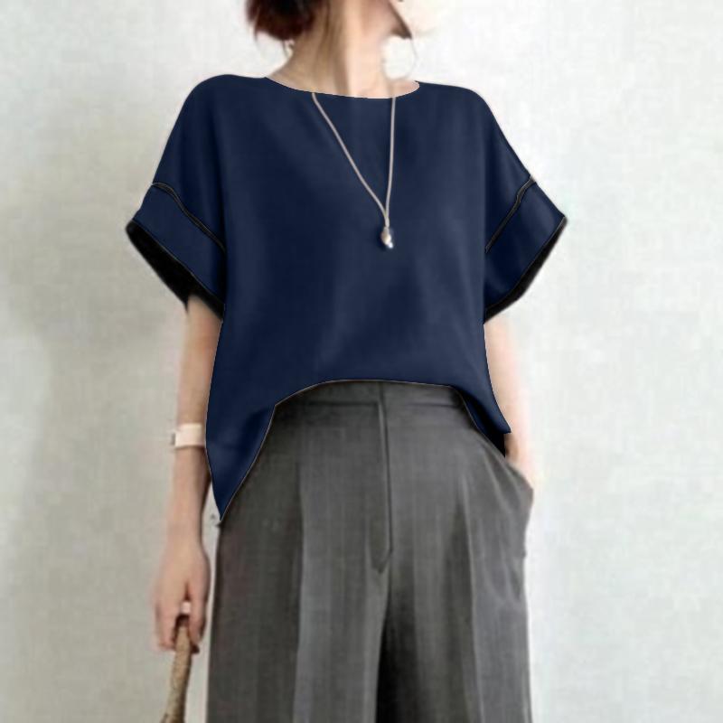 ZANZEA Women Casual Round Neck Loose Summer Short Sleeve Blouse