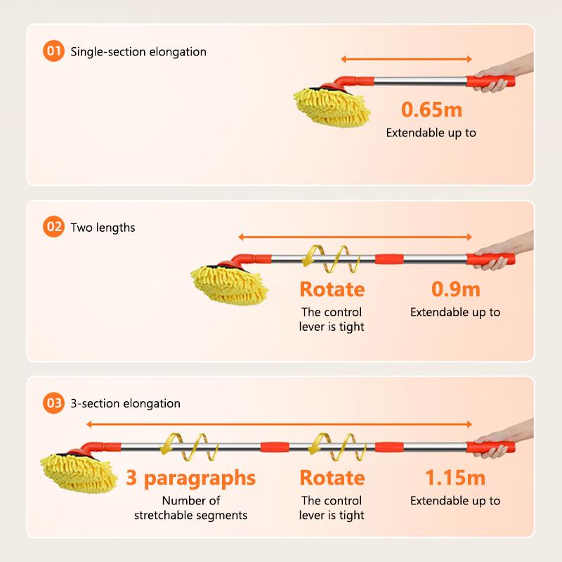 SEAMETAL Car Cleaning Brush Dual-Head Car Wash Mop with Extendable Aluminum Handle Cleaning Brush Soft Brush 360 Rotatable